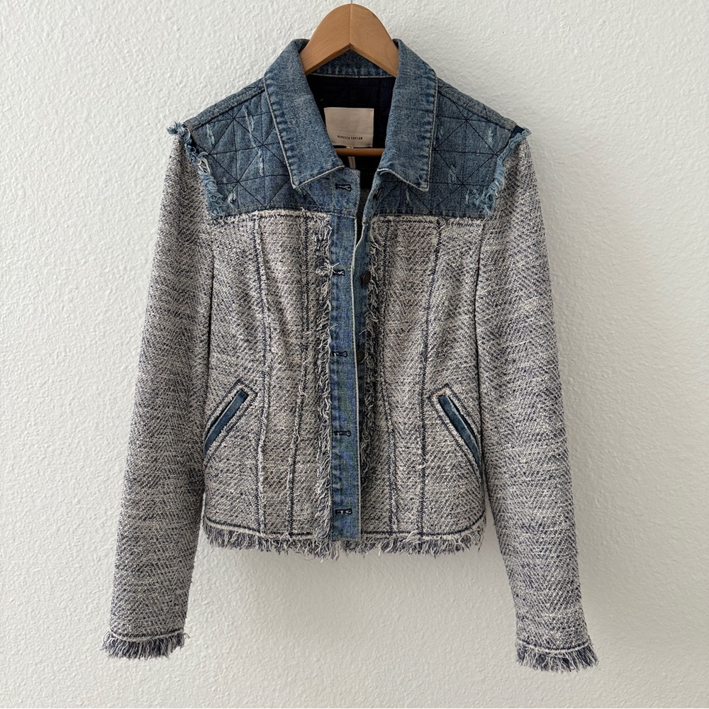 Rebecca Taylor Quilted Denim Tweed Jacket